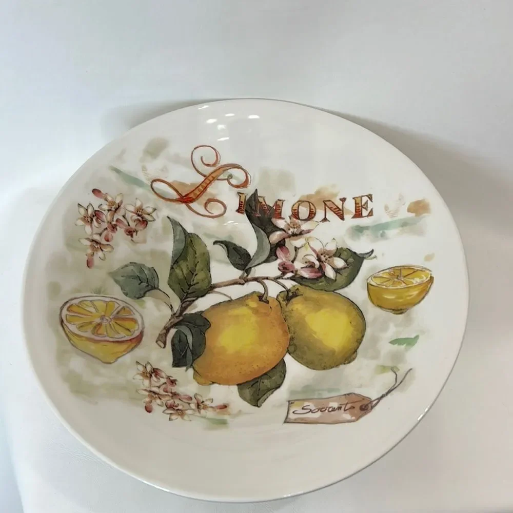 Ceramics Cuore Serving Bowl 12 Cup & 12 In Round Limone Made Italy Floral Lemons